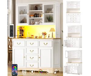 Matteo White Modern Tall Kitchen Cabinet - USB, LED Light & Storage Matteo White