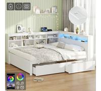 Matteo White Modern Wood Double Daybed with LED, Storage & Charging Station Matteo White Double
