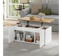 Matteo White & Natural Wood Height-Adjustable Coffee Table With Storage - 95Cm L X 46Cm W