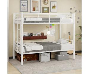 Matteo White Reinforced Metal Bunk Bed With Ladder & Guardrails - 90X190Cm European Single, Space-Saving