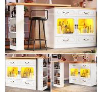 Matteo White Rotating Kitchen Island Bar Table with Smart LED & Storage Matteo White