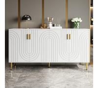 Matteo White Sideboard Cabinet With Wave Design, Golden Handles, 4 Doors & 2 Drawers (152X40X75Cm)