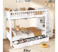 Matteo White Solid Wood 3ft Single Loft Bed Frame with Storage & Guardrails Matteo White Single