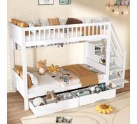 Matteo White Solid Wood Bunk Bed With Storage Stairs, Drawers & Safety Rails - 3Ft Single Loft Design (Mattress Not Included)