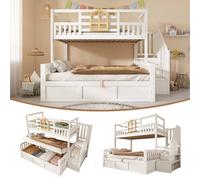 Matteo White Solid Wood Kids Bunk Bed, Staircase Storage & Hydraulic Double Matteo White Double