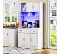 Matteo White Tall Kitchen Pantry Cabinet With Led, Drawers, Shelves & Uk Charging Station - 100X40X180Cm