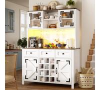 Matteo White Tall Kitchen Sideboard With 4 Doors, 3 Drawers, Integrated Led Light, Usb & Power Outlets