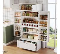 Matteo White Tall Kitchen Storage Cabinet - Adjustable Shelves & Wine Rack Matteo White