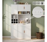 Matteo White Tall Sideboard Cabinet With Integrated Power & Usb, Wine Rack, And Adjustable Shelves, 175Cm