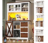 Matteo White Tall Sideboard Cabinet With Smart Rgb Led Lighting, App Control, Sliding Barn Door & 3 Drawers