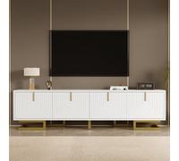 Matteo White Textured Door Tv Stand With Golden Handles & Legs - 160Cm Wide Media Unit