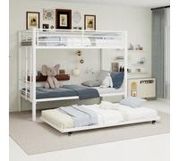 Matteo White Triple Sleeper Bunk Bed With Trundle - Space-Saving Metal Frame (90X190Cm)