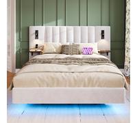 Matteo White Velvet Double Bed Frame With Smart Led Lighting, Usb Charging & Headboard Storage