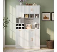 Matteo White Wavy Tall Sideboard Cabinet - Power Outlets & Wine Storage Matteo White