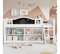 Matteo White Wooden Kids Storage Bed Frame With Blackboard & Staircase - 3Ft Single (90X190Cm)