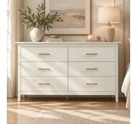 Matteo Wide 6 Drawer Chest Of Drawers, Cream White With Gold Handles