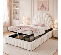 Matteo Women's 3FT Single Ottoman Storage Bed - Velvet Princess Shell Headboard in Beige Matteo Beige Single