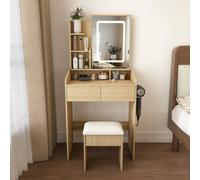 Matteo Women's Makeup Vanity Desk With LED Lights & Power Socket in Walnut Matteo Walnut