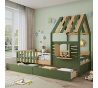 Matteo Wooden Bed, Children's Bed, 3ft single bed MDF + Pinewood + Plywood, Two storage drawers in Green | Size: Single Flat Matteo Green Single Flat