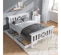 Matteo Wooden Bed Frame with Drawers Single Storage Bed Solid Pine Wood in White Matteo White Single