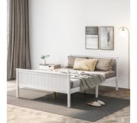 Matteo Wooden Bed Frame with Headboard & Footboard, Pine Wood Bed in Off-White | Size: Single Matteo Off-White Single