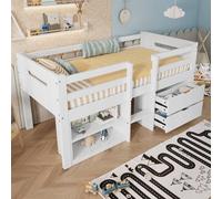 Matteo Wooden Bed, Storage Bed, Children's Bed, 3ft Single Bed Safety Guardrail in White | Size: Double Matteo White Double