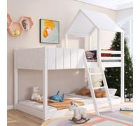 Matteo Wooden Bunk Bed, Loft Bed with Ladder & Guard Rail in White | Size: Single Matteo White Single