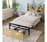 Matteo Wooden Single Bed - Smart Headboard with LED & USB, Rattan Storage in Natural Matteo Natural Single