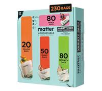 Matter Compostable Assorted Kitchen Bags, 230 Count, Biodegradable, Eco-Friendly Resealable Food Storage Variety Pack, 80 Snack, 80 Sandwich, 50 Quart & 20 Gallon