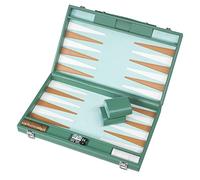 Mattera 15 inch Backgammon Set - Modern Green Board Game - Wood and Leatherette with Marbleised Checkers - Travel Games for Adults