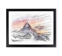 Matterhorn Mountain In Zermatt Sketch Modern Art Framed Print | A3 Black Framed Wall Art | Ready to Hang | Modern Landscape Picture | Living Room Bedroom Lounge Office