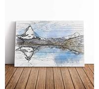 Matterhorn Mountain in Zermatt Switzerland Sketch | Canvas Wall Art Print | Framed & Ready to Hang Picture | Modern Home Decor for Living Room, Bedroom, Kitchen or Office | 30x20 Inches