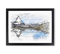 Matterhorn Mountain In Zermatt Switzerland Sketch Modern Art Framed Print | A2 Black Framed Wall Art | Ready to Hang | Modern Landscape Picture | Living Room Bedroom Lounge Office