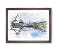 Matterhorn Mountain In Zermatt Switzerland Sketch Modern Art Framed Print | A3 Walnut Framed Wall Art | Ready to Hang | Modern Landscape Picture | Living Room Bedroom Lounge Office
