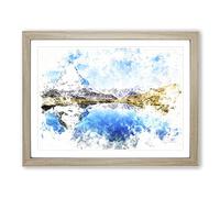 Matterhorn Mountain In Zermatt Switzerland Watercolour Modern Framed Print | A2 Oak Framed Wall Art | Ready to Hang | Modern Landscape Picture | Living Room Bedroom Lounge Office