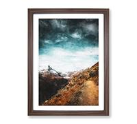 Matterhorn Mountain Switzerland Abstract Painting Modern Framed Print | A2 Walnut Framed Wall Art | Ready to Hang | Abstract Landscape Picture | Living Room Bedroom Lounge Office