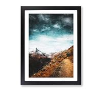 Matterhorn Mountain Switzerland Abstract Painting Modern Framed Print | A3 Black Framed Wall Art | Ready to Hang | Abstract Landscape Picture | Living Room Bedroom Lounge Office
