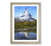 Matterhorn Mountain Vol.3 Painting Framed Print | A2 Oak Framed Wall Art | Ready to Hang | Modern Landscape Picture | Living Room Bedroom Lounge Office