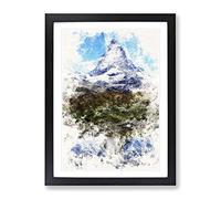 Matterhorn Mountain Vol.3 Watercolour Modern Framed Print | A3 Black Framed Wall Art | Ready to Hang | Modern Landscape Picture | Living Room Bedroom Lounge Office