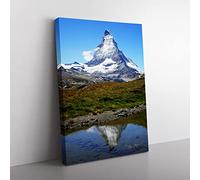 Matterhorn Mountain Zermatt Landscape Modern Canvas Wall Art Print Ready to Hang, Framed Picture for Living Room Bedroom Home Office Décor, 50x35 cm (20x14 Inch)