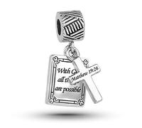Matthew 19:26 Cross Bible Verse Charm fits Pandora Charms Bracelets Religion Birthday Jewellery Gift With God All Things Are Possible