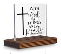 Matthew 19:26 Desk Sign, Christian Bible Verse Decor With God All Things Are Possible Gift for Women Men, Inspirational Faith Plaque for Office, Birthday, Baptism, Retirement, Christmas PA131