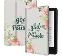 Matthew 19:26 Flower Case for All-New 6.8 inch Kindle Paperwhite 11th Generation 2021, PU Leather Folding Stand Slim Case with Auto Sleep/Wake for Kindle Paperwhite Signature Edition