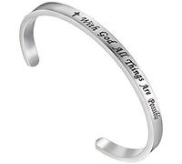 Matthew 19:26 With God All Things Are Possible Faith Cuff Bangle Bracelet- Religious Jewelry- Inspirational Christian Gifts (With God All)
