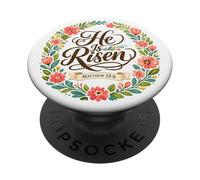 Matthew 28:6 Leopard Pattern Floral Easter Jesus He is Risen PopSockets Adhesive PopGrip