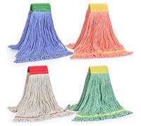 Matthew 4Pcs White&Orange&Blue&Green Medium Commercial String Mop Heads, Loop-End Mop Head Replacement, Heavy Duty Industrial Washable&Reusable Mop Refills for Home, Residential& Warehouse Use
