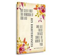 Matthew 6 33 Scripture Wall Art But Seek First The Kingdom of God Bible Verse Posters Christian Quote Decor Home Canvases for Living Room(Framed,16x24inch(40x60cm))