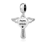Matthew 6:34 Angel Wing Love Heart Cross Charm fits Pandora Charms Bracelets Birthday Bead Gift for Women Family Bible Verse Pray More Worry Less