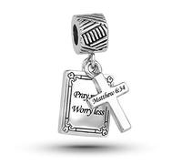 Matthew 6:34 Cross Bible Verse Charm fits Pandora Charms Bracelets Religion Birthday Jewellery Gift Pray More Worry Less