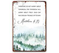 Matthew 6 34 Do Not Worry About Tomorrow Bible Verse Wall Art Print Scripture Verse Metal Tin Sign Baptism Nursery Christian, Farm Wall Decor Pictures for Bedroom Aesthetic 6x8 Inch